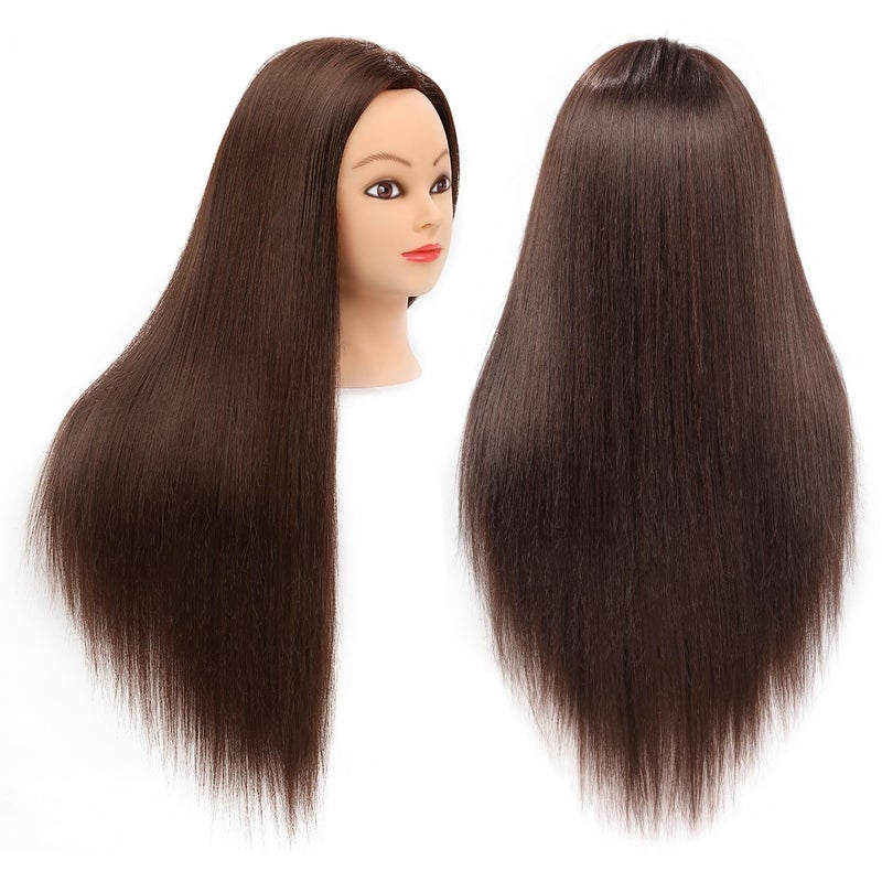Armmu Mannequin Head with Hair 80% Human Hair Doll Head 26"-28" Hairdresser Practice Training Head Cosmetology Manikin with 9 Tools and Clamp - #4 Brown - Image 2